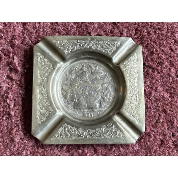 Other - Vintage Gold Color Brass Ashtray Ornate Floral Decorative Boho